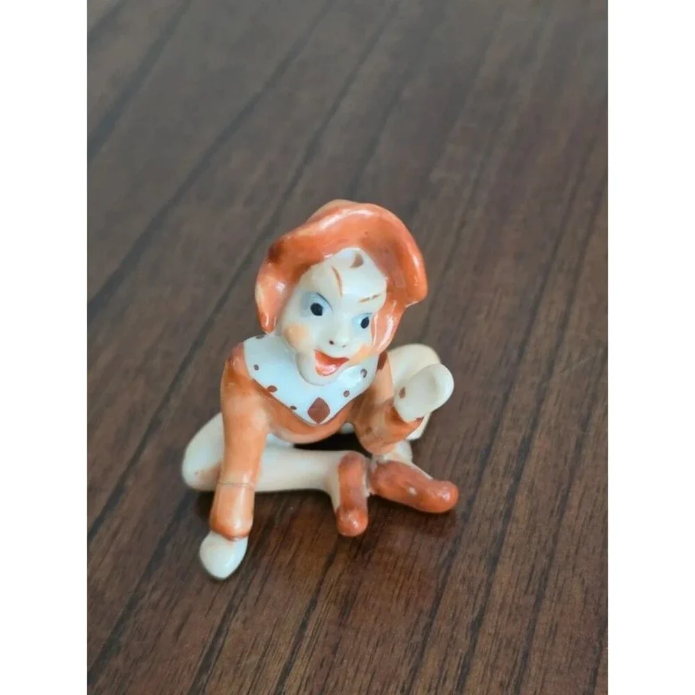 Vintage Made in Occupied Japan Pixie Elf Figurine Orange Porcelain 1945-1952
